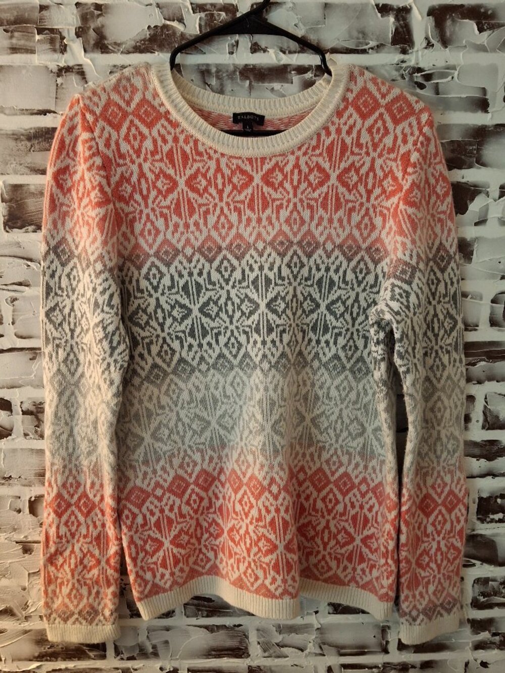 Talbots Large Pullover Sweater Snowflake Design Lambswool Crewneck Fair Isle